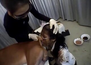 Good turd eating session with a trained zoophile